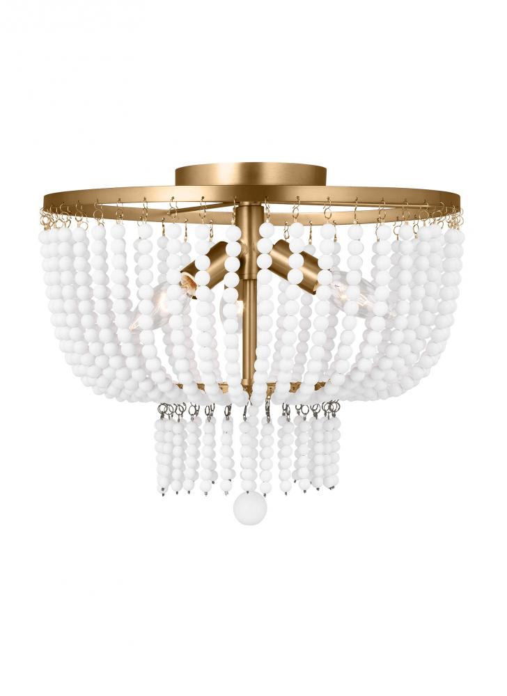 Jackie traditional 3-light indoor dimmable ceiling semi-flush mount in satin brass gold finish with