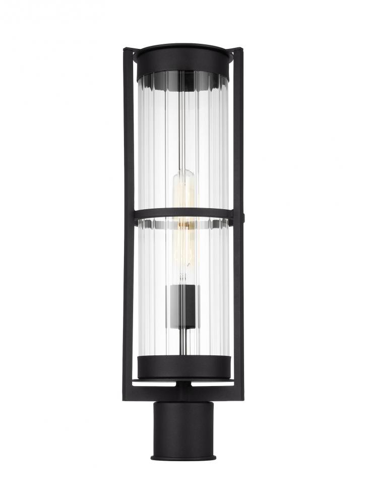 Alcona transitional 1-light outdoor exterior post lantern in black finish with clear fluted glass sh