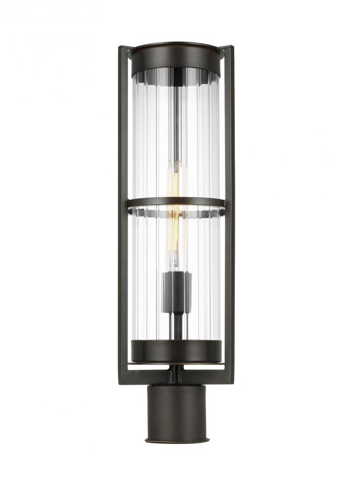Alcona transitional 1-light outdoor exterior post lantern in antique bronze finish with clear fluted