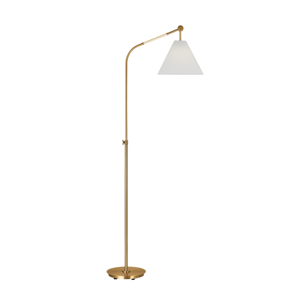 Remy transitional 1-light LED medium indoor task floor lamp in burnished brass gold finish with whit