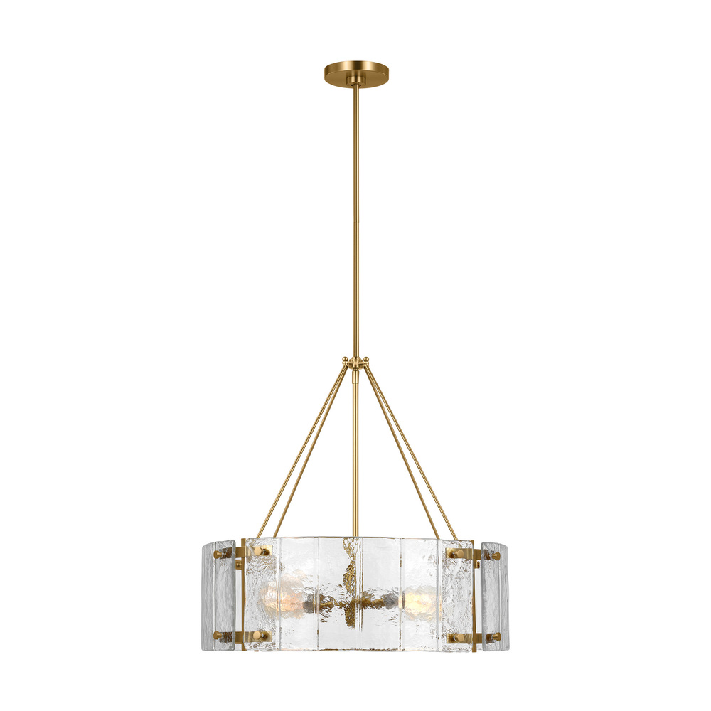 Calvert transitional 4-light indoor dimmable medium ceiling chandelier in burnished brass gold finis