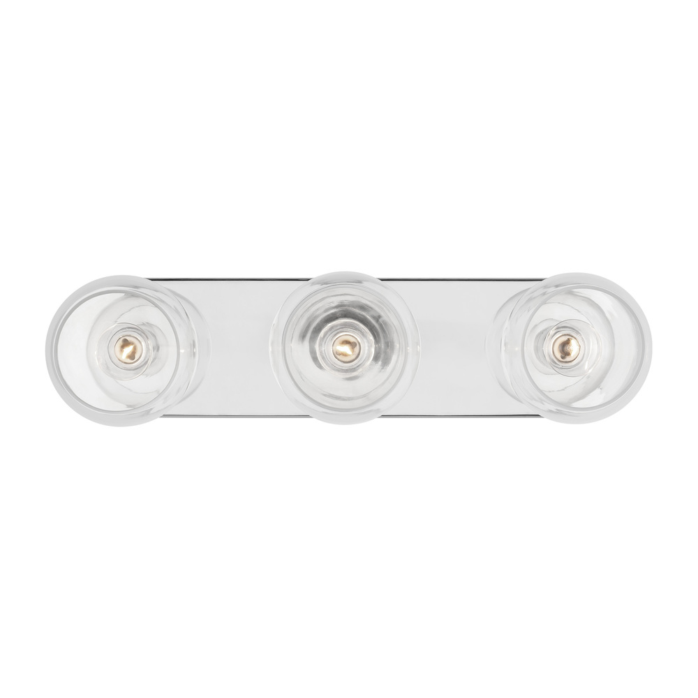 Monroe contemporary dimmable indoor 3-light vanity in a polished nickel finish with clear glass shad