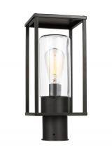 Visual Comfort & Co. Studio Collection 8231101-71 - Vado modern 1-light outdoor post lantern in antique bronze finish with clear glass panels