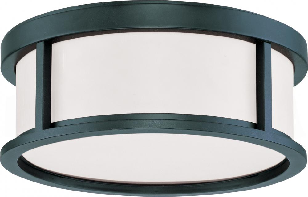 Odeon - 2 Light 13&#34; Flush Dome with Satin White Glass - Aged Bronze Finish