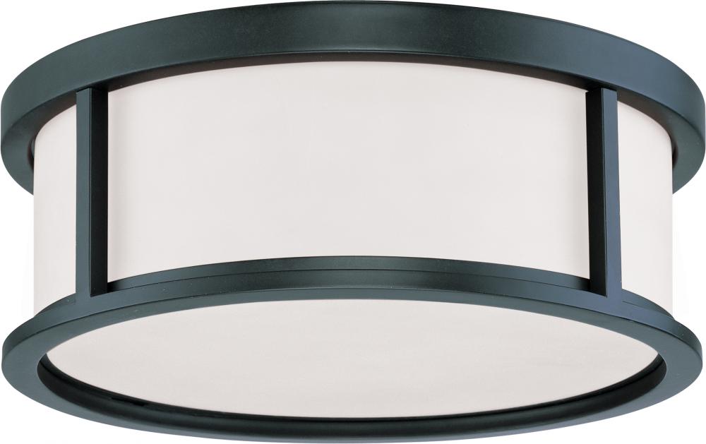 Odeon - 3 Light 15&#34; Flush Dome with Satin White Glass - Aged Bronze Finish
