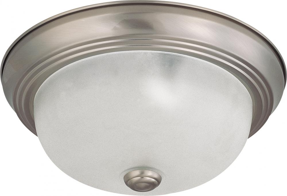2 Light - 11&#34; Flush with Frosted White Glass - Brushed Nickel Finish