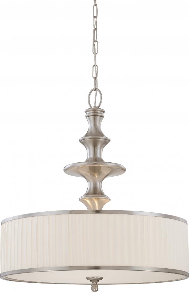 Candice - 3 Light Pendant with Pleated White Shade - Brushed Nickel