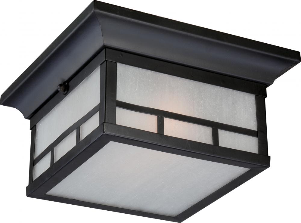 2-Light 10&#34; Flush Mounted Outdoor Fixture in Stone Black Finish and Frosted Seeded Glass