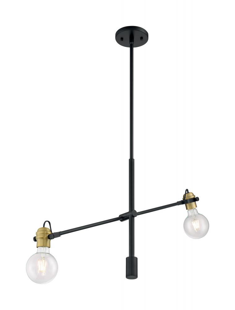 Mantra - 2 Light Pendant with- Black and Brass Accents Finish