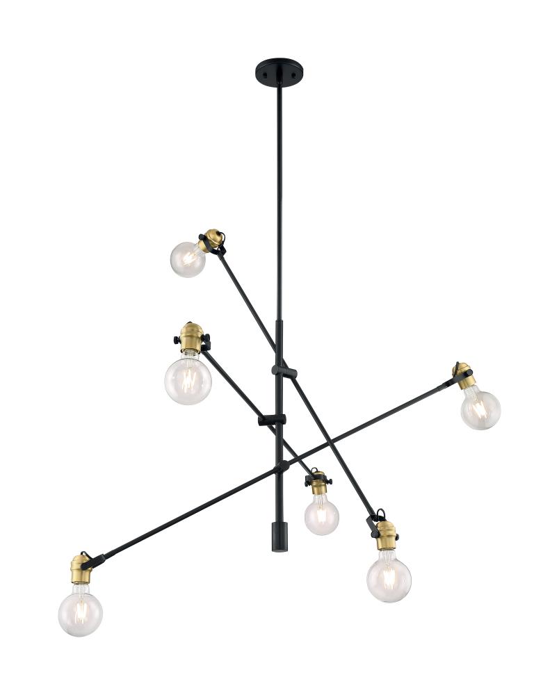 Mantra - 6 Light Pendant with- Black and Brass Accents Finish