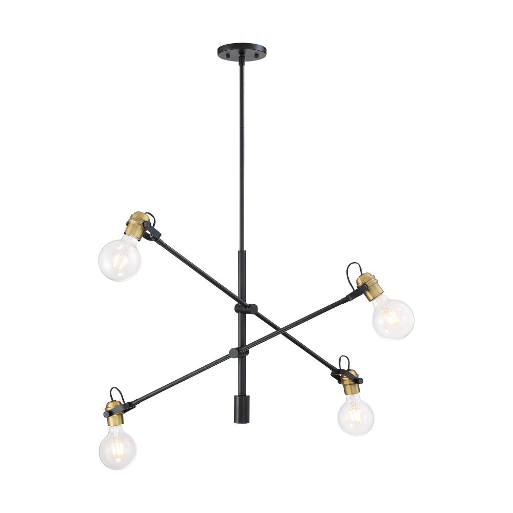 Mantra - 4 Light Pendant - Black Finish with Brushed Brass Accents