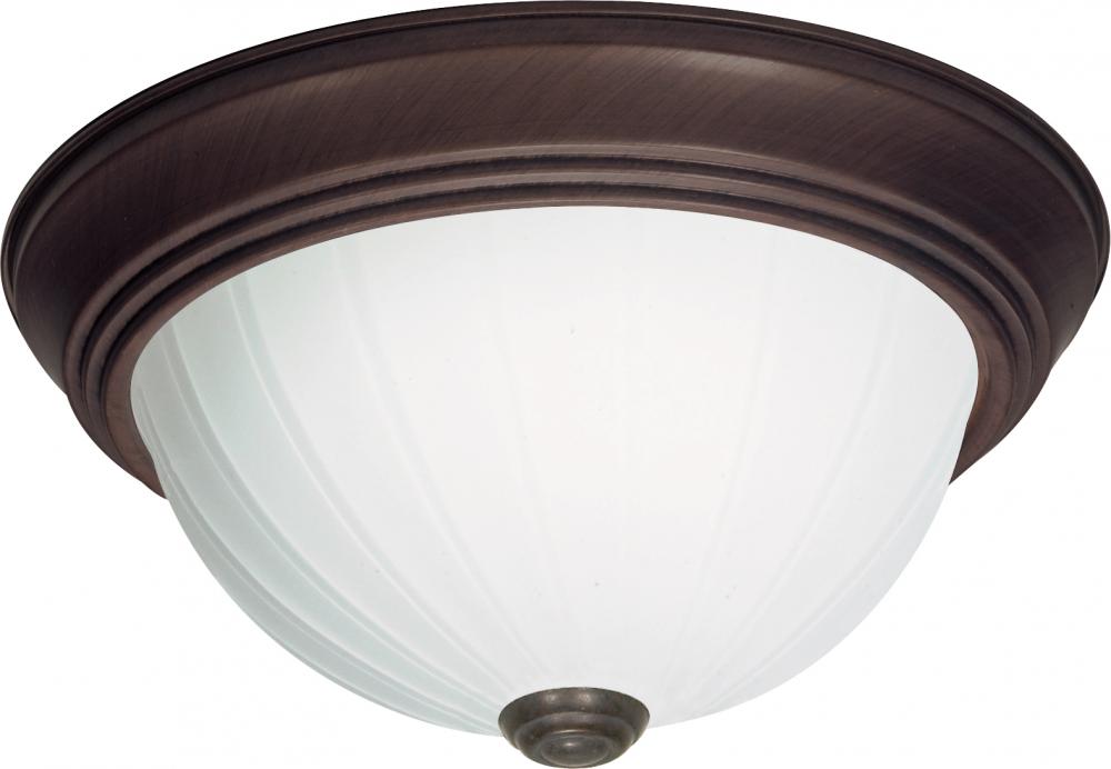 2 Light - 11&#34; Flush with Frosted Melon Glass - Old Bronze Finish