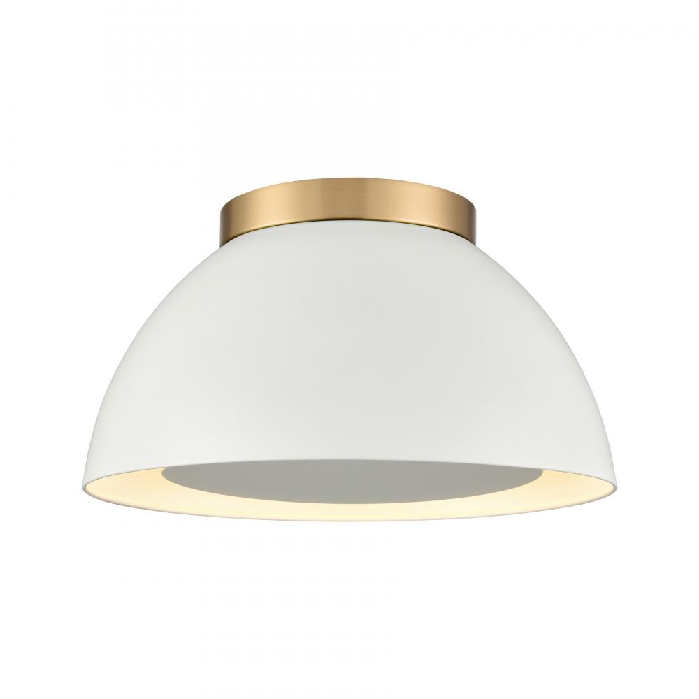 Pelham 10&#39;&#39; Wide 2-Light Flush Mount - Satin Brass with Matte White