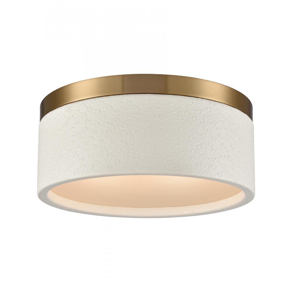 Engel 12&#39;&#39; Wide 2-Light Flush Mount - Satin Brass with White Birch