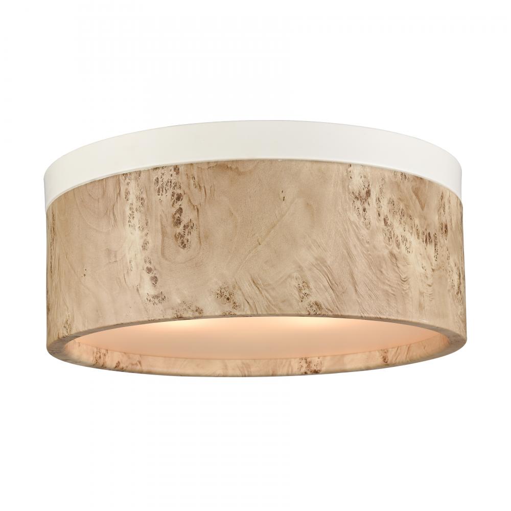 Engel 12&#39;&#39; Wide 2-Light Flush Mount - Matte White with Bleached Burl