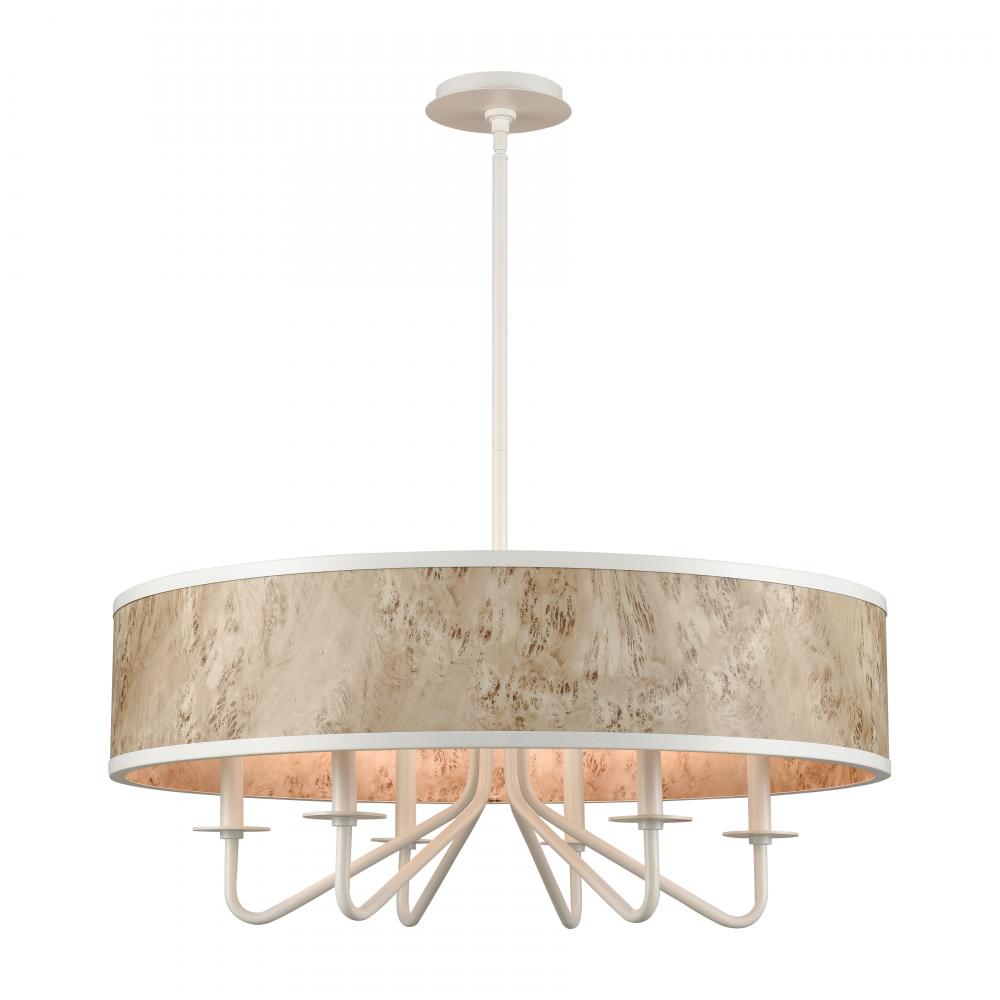 Engel 30&#39;&#39; Wide 6-Light Chandelier - Matte White with Bleached Burl