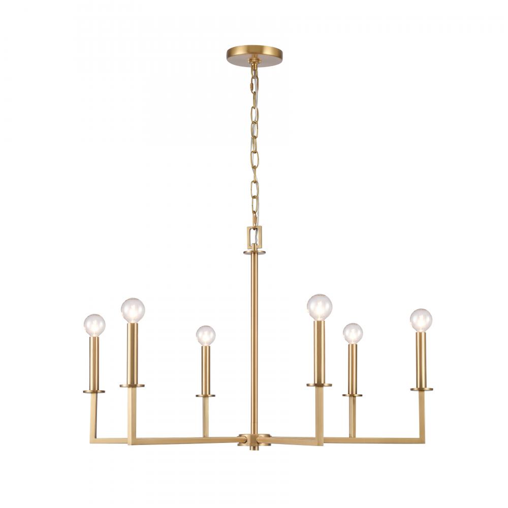 Dunne 30&#39;&#39; Wide 6-Light Chandelier - Lacquered Brass