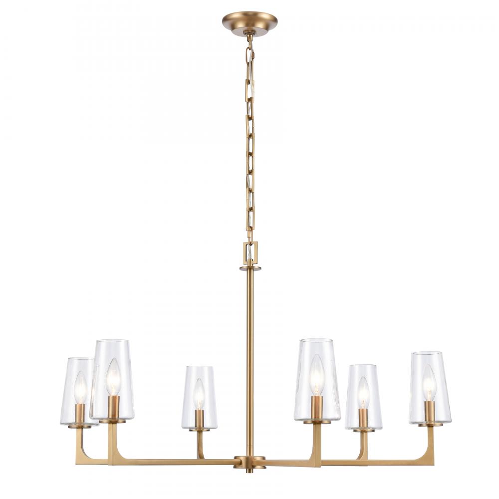 Fitzroy 34&#39;&#39; Wide 6-Light Chandelier - Lacquered Brass